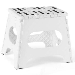 Home Folding Step Stool - Foot Stool with 11 Inch Height - Holds Up to 300 lbs - Lightweight Plastic Foldable Step Stool for Kitchen, Bathroom & Living Room, White